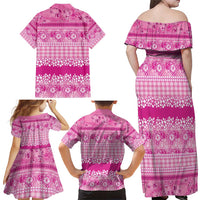 Hawaiian Hibiscus Honu Family Matching Off Shoulder Maxi Dress and Hawaiian Shirt Pink Mele Kalikimaka Palaka Spirit - Polynesian Pride