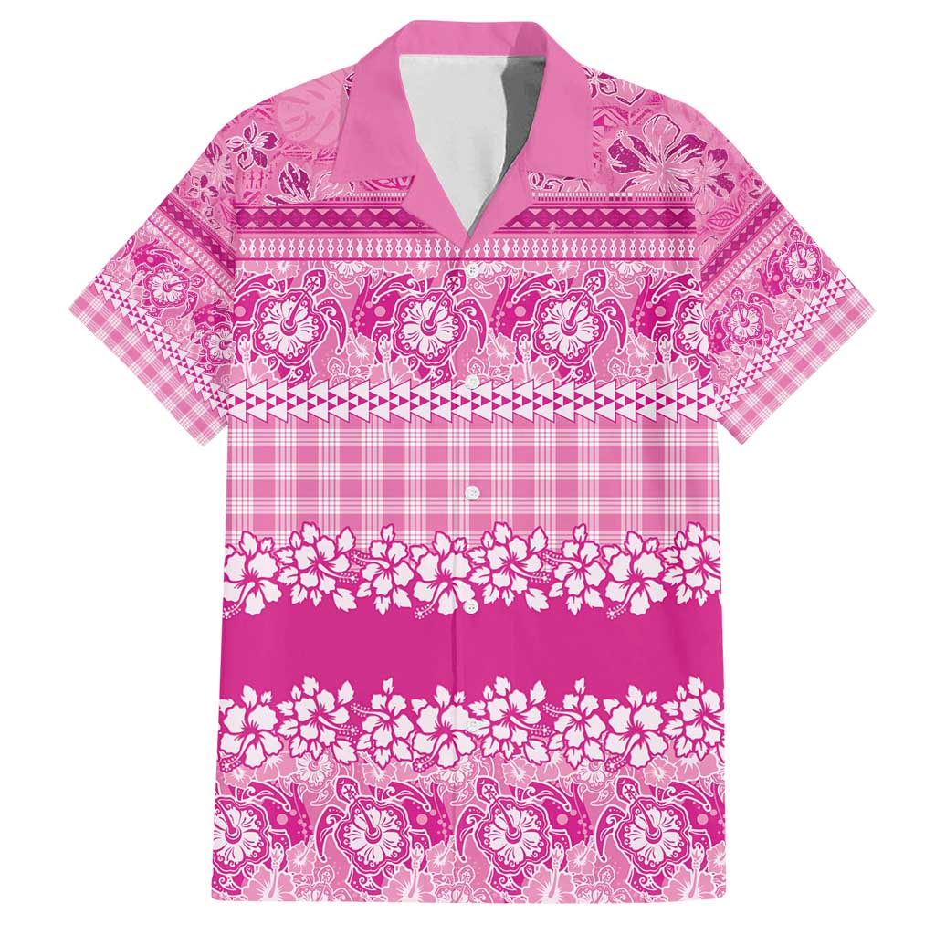 Hawaiian Hibiscus Honu Family Matching Off Shoulder Maxi Dress and Hawaiian Shirt Pink Mele Kalikimaka Palaka Spirit - Polynesian Pride