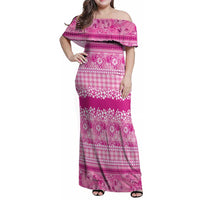 Hawaiian Hibiscus Honu Family Matching Off Shoulder Maxi Dress and Hawaiian Shirt Pink Mele Kalikimaka Palaka Spirit - Polynesian Pride