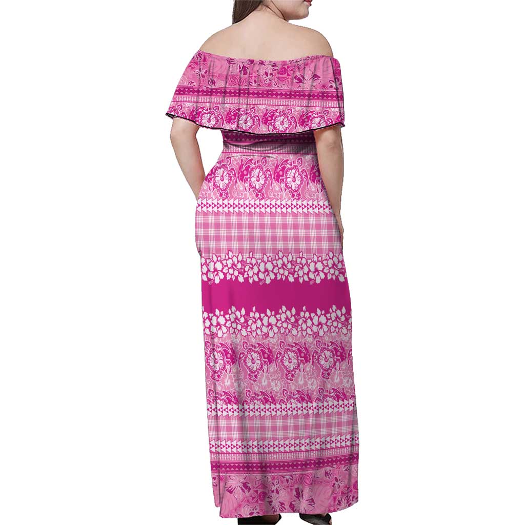 Hawaiian Hibiscus Honu Family Matching Off Shoulder Maxi Dress and Hawaiian Shirt Pink Mele Kalikimaka Palaka Spirit - Polynesian Pride
