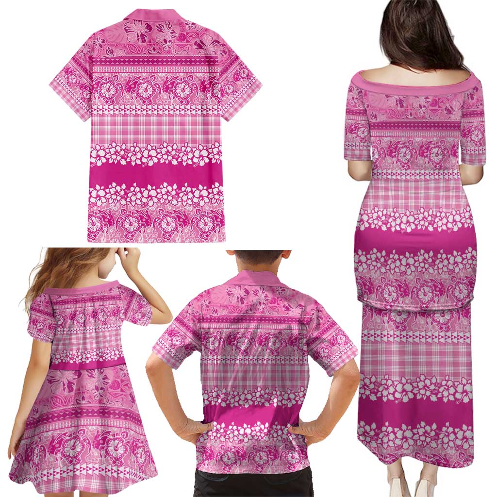 Hawaiian Hibiscus Honu Family Matching Puletasi and Hawaiian Shirt Pink Mele Kalikimaka Palaka Spirit - Polynesian Pride