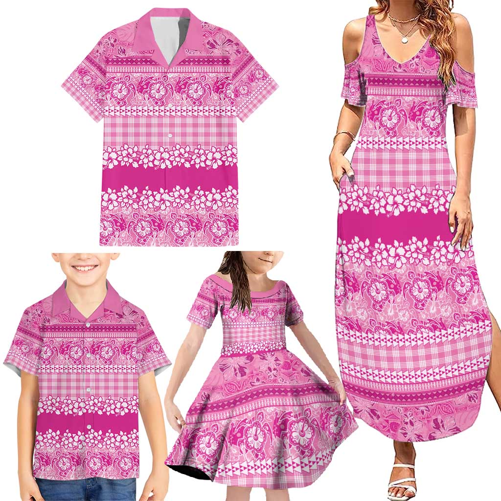 Hawaiian Hibiscus Honu Family Matching Summer Maxi Dress and Hawaiian Shirt Pink Mele Kalikimaka Palaka Spirit - Polynesian Pride
