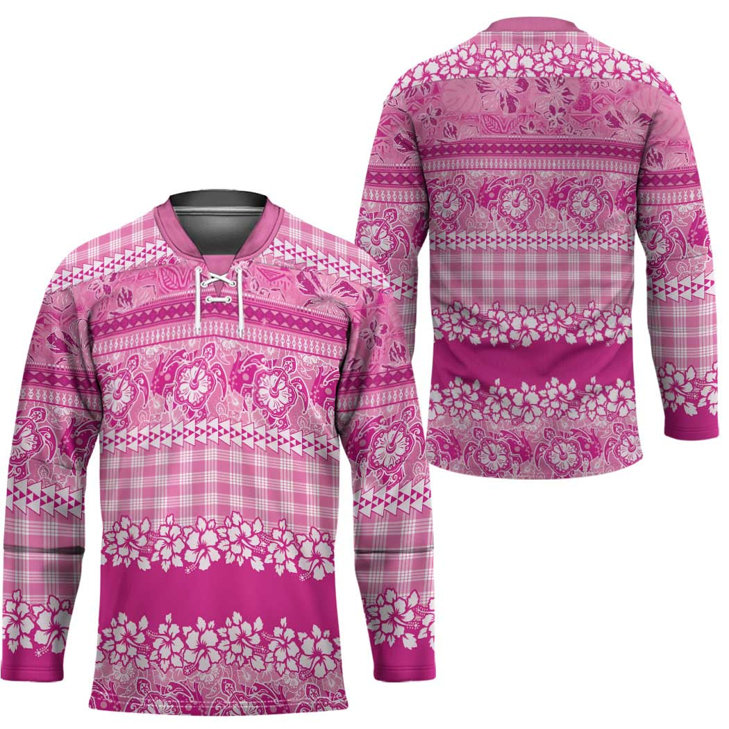 Hawaiian Hibiscus Honu Hockey Jersey Pink Mele Kalikimaka Palaka Spirit - Polynesian Pride