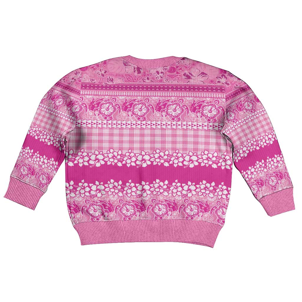 Hawaiian Hibiscus Honu Kid Ugly Christmas Sweater Pink Mele Kalikimaka Palaka Spirit - Polynesian Pride