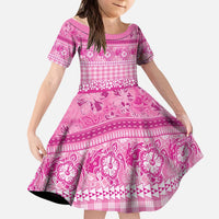 Hawaiian Hibiscus Honu Kid Short Sleeve Dress Pink Mele Kalikimaka Palaka Spirit - Polynesian Pride