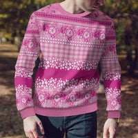 Hawaiian Hibiscus Honu Ugly Christmas Sweater Pink Mele Kalikimaka Palaka Spirit - Polynesian Pride