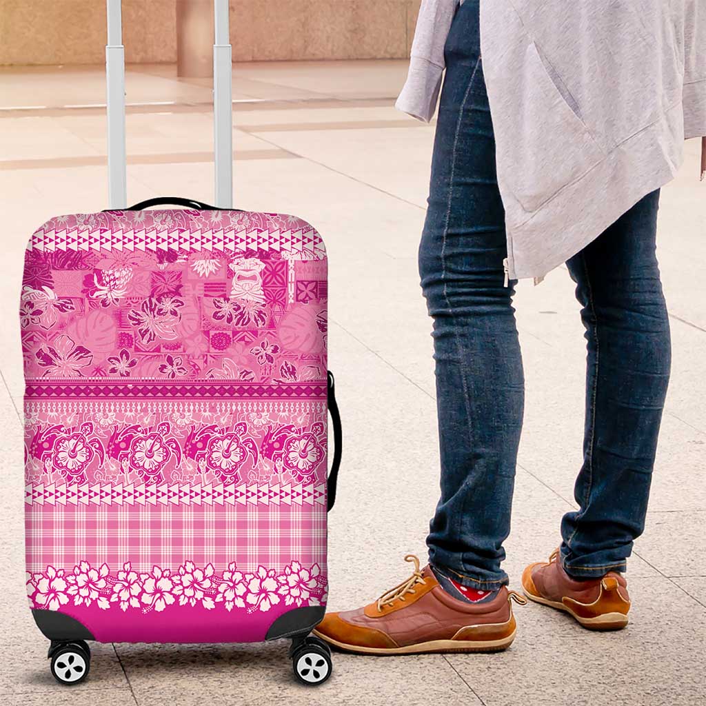 Hawaiian Hibiscus Honu Luggage Cover Pink Mele Kalikimaka Palaka Spirit - Polynesian Pride