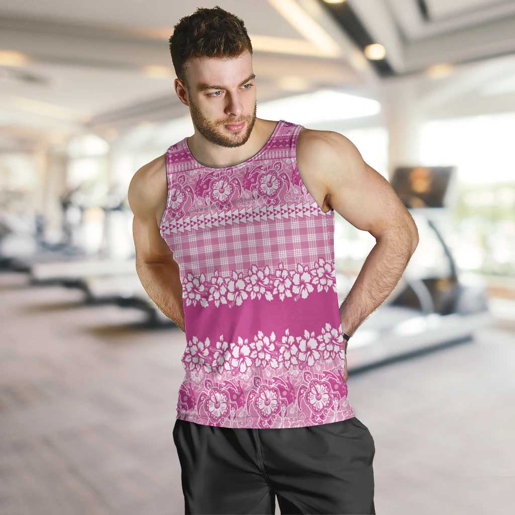 Hawaiian Hibiscus Honu Men Tank Top Pink Mele Kalikimaka Palaka Spirit - Polynesian Pride