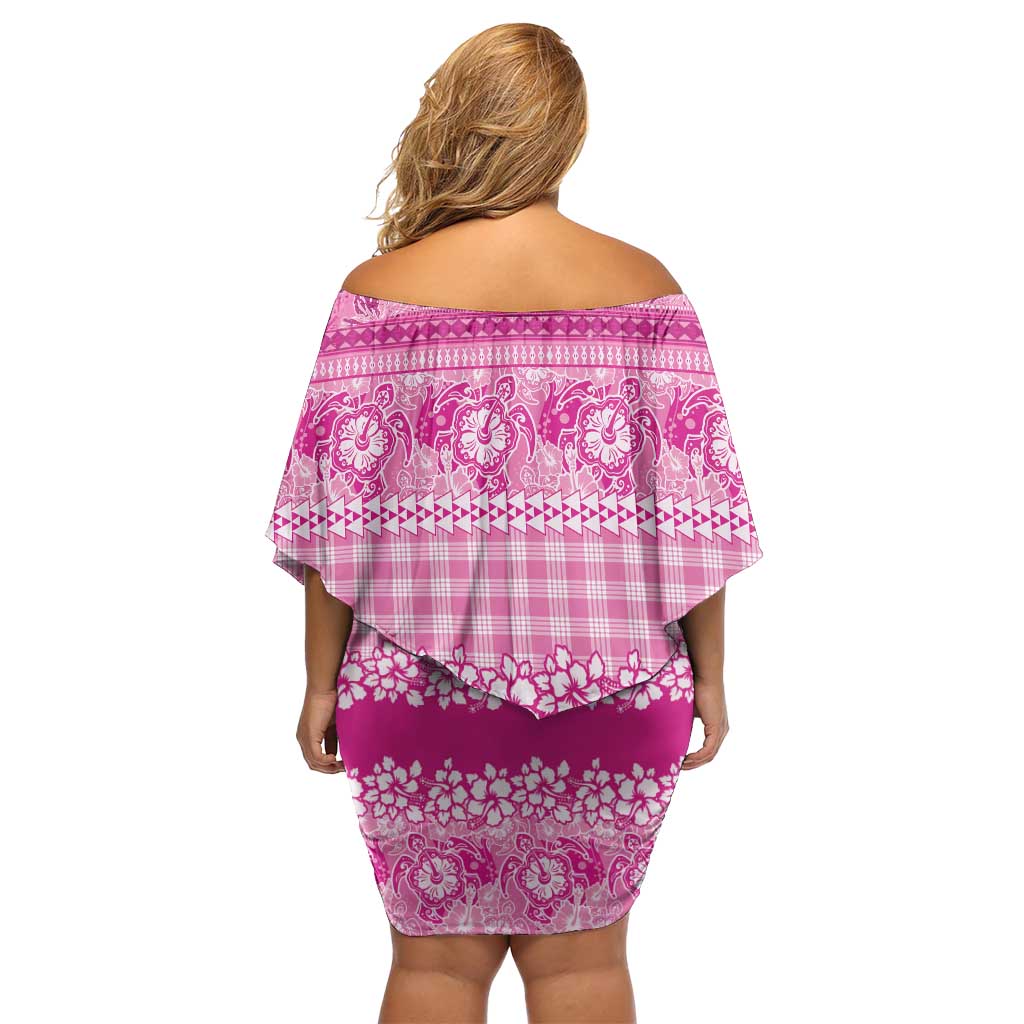 Hawaiian Hibiscus Honu Off Shoulder Short Dress Pink Mele Kalikimaka Palaka Spirit - Polynesian Pride