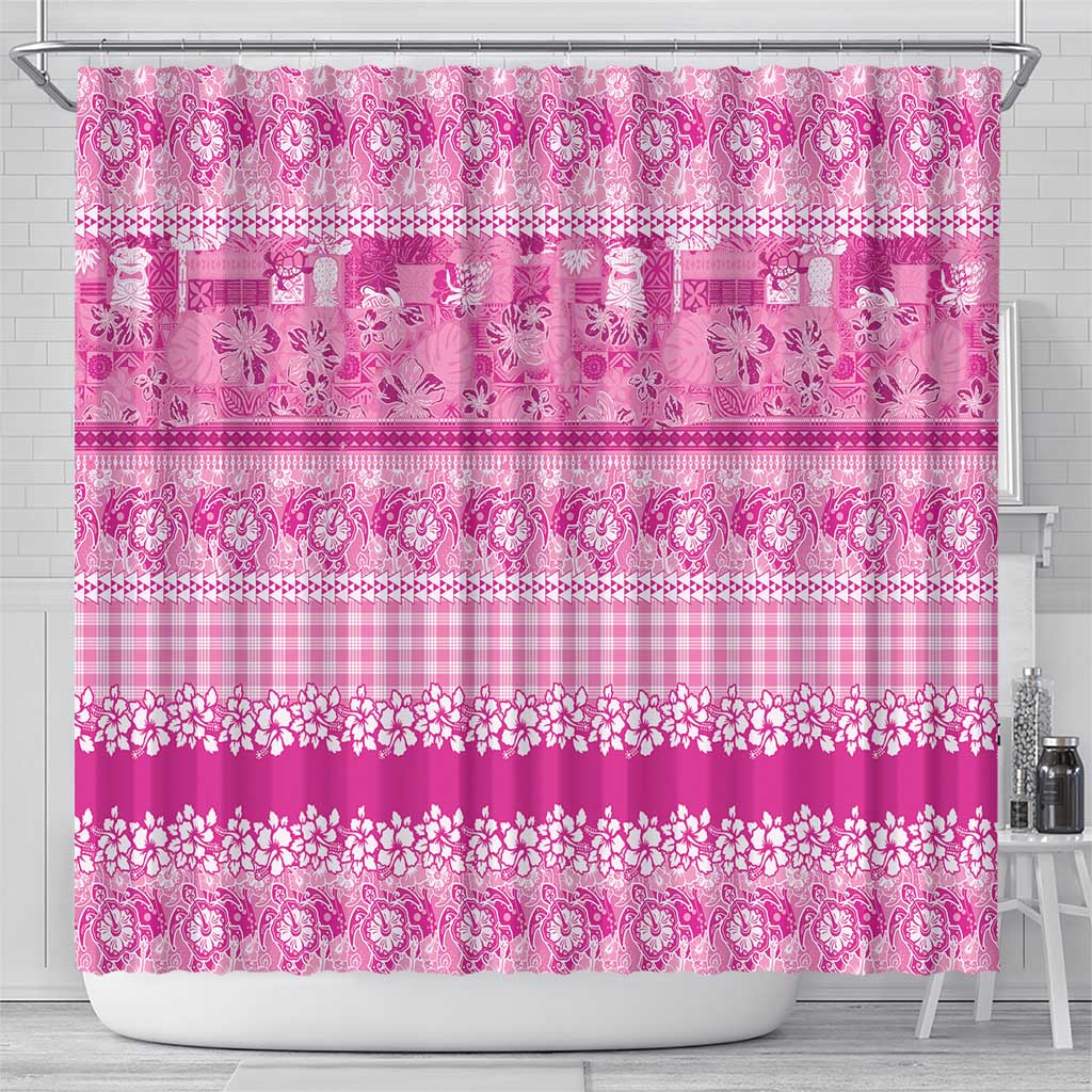 Hawaiian Hibiscus Honu Shower Curtain Pink Mele Kalikimaka Palaka Spirit - Polynesian Pride