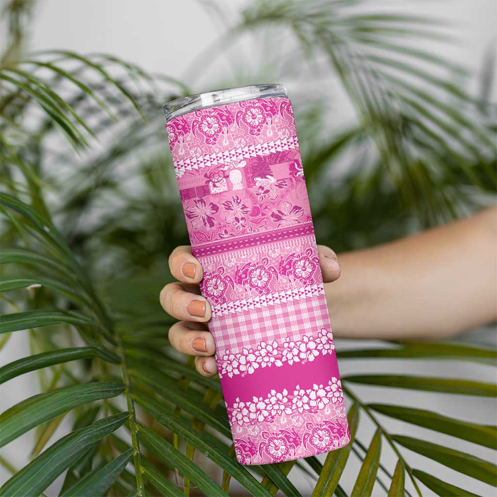 Hawaiian Hibiscus Honu Skinny Tumbler Pink Mele Kalikimaka Palaka Spirit - Polynesian Pride