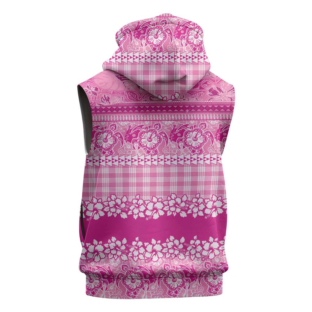 Hawaiian Hibiscus Honu Sleeveless Hoodie Pink Mele Kalikimaka Palaka Spirit - Polynesian Pride