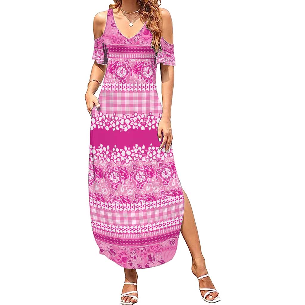 Hawaiian Hibiscus Honu Summer Maxi Dress Pink Mele Kalikimaka Palaka Spirit - Polynesian Pride