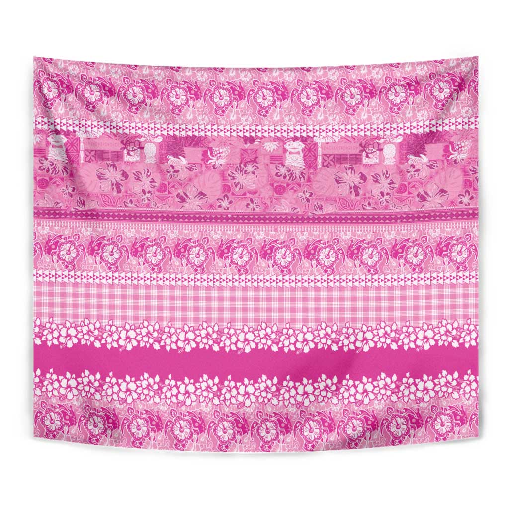 Hawaiian Hibiscus Honu Tapestry Pink Mele Kalikimaka Palaka Spirit - Polynesian Pride