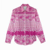 Hawaiian Hibiscus Honu Women Casual Shirt Pink Mele Kalikimaka Palaka Spirit - Polynesian Pride