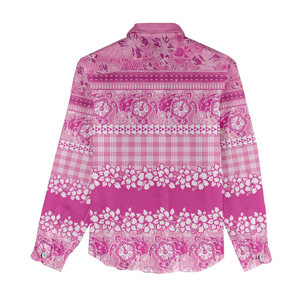 Hawaiian Hibiscus Honu Women Casual Shirt Pink Mele Kalikimaka Palaka Spirit - Polynesian Pride