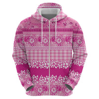 Hawaiian Hibiscus Honu Zip Hoodie Pink Mele Kalikimaka Palaka Spirit - Polynesian Pride