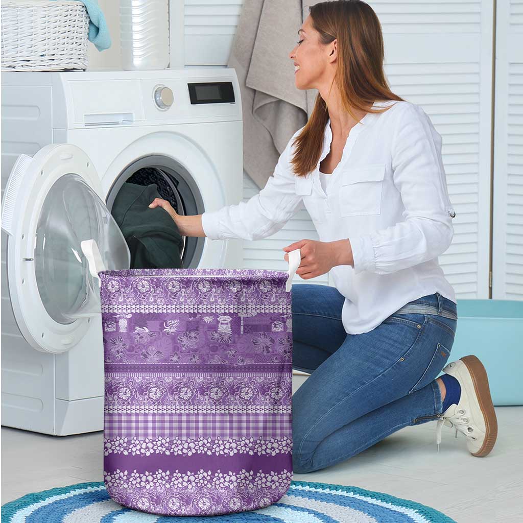 Hawaiian Hibiscus Honu Laundry Basket Purple Mele Kalikimaka Palaka Spirit - Polynesian Pride