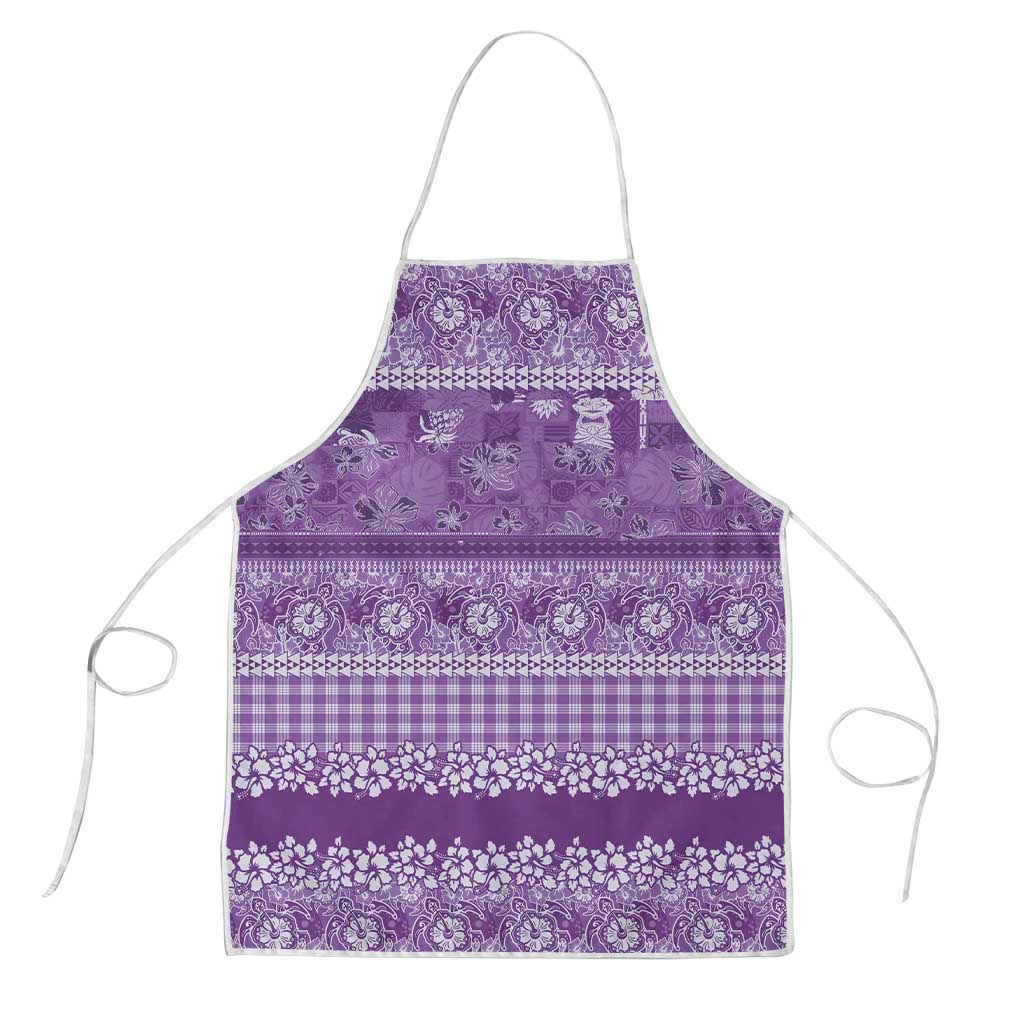Hawaiian Hibiscus Honu Apron Purple Mele Kalikimaka Palaka Spirit - Polynesian Pride
