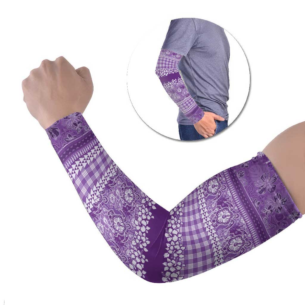 Hawaiian Hibiscus Honu Arm Sleeves Purple Mele Kalikimaka Palaka Spirit - Polynesian Pride