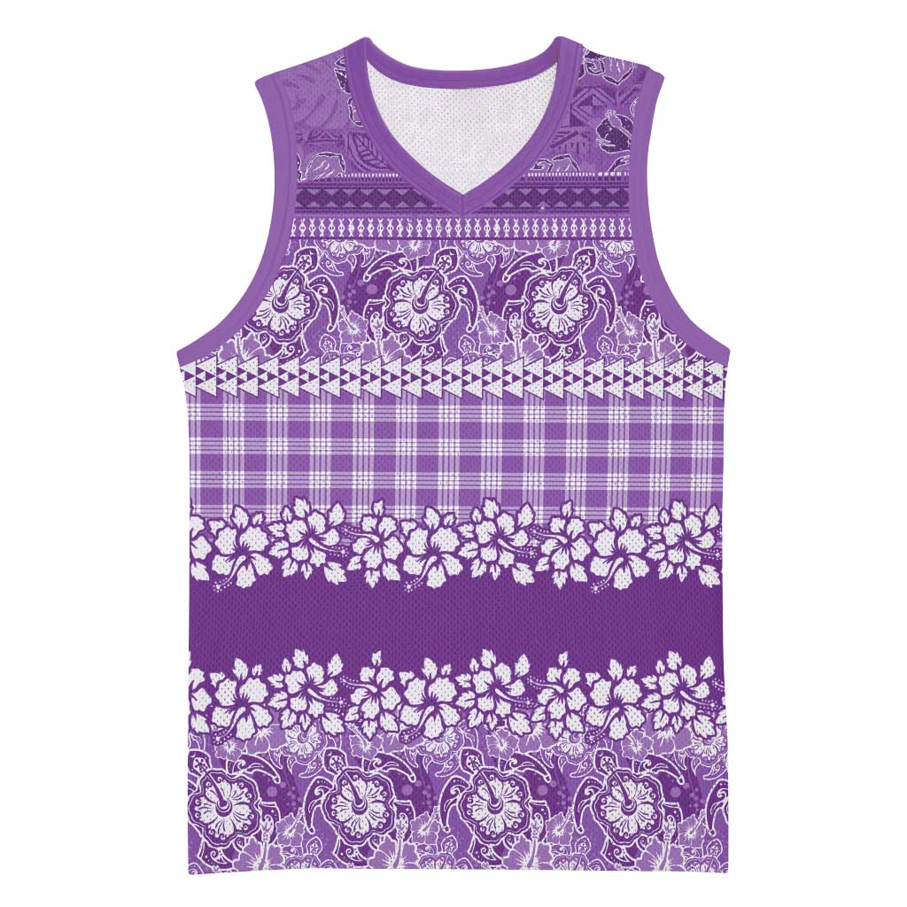 Hawaiian Hibiscus Honu Basketball Jersey Purple Mele Kalikimaka Palaka Spirit - Polynesian Pride