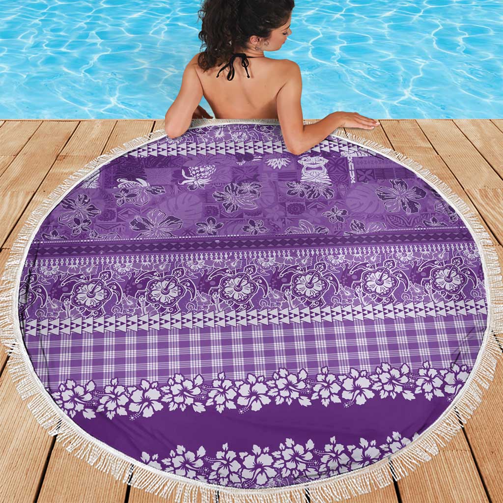 Hawaiian Hibiscus Honu Beach Blanket Purple Mele Kalikimaka Palaka Spirit - Polynesian Pride
