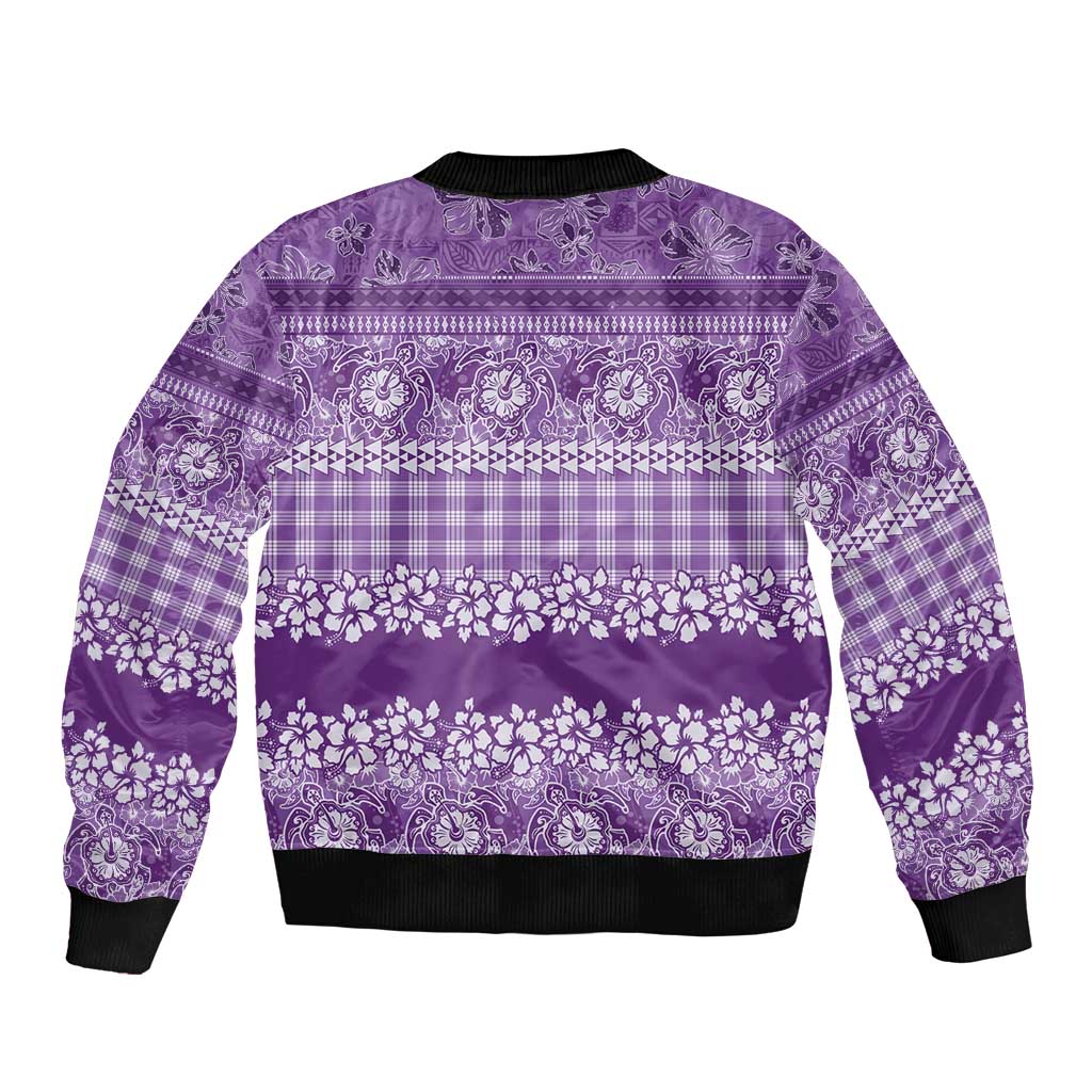 Hawaiian Hibiscus Honu Bomber Jacket Purple Mele Kalikimaka Palaka Spirit - Polynesian Pride