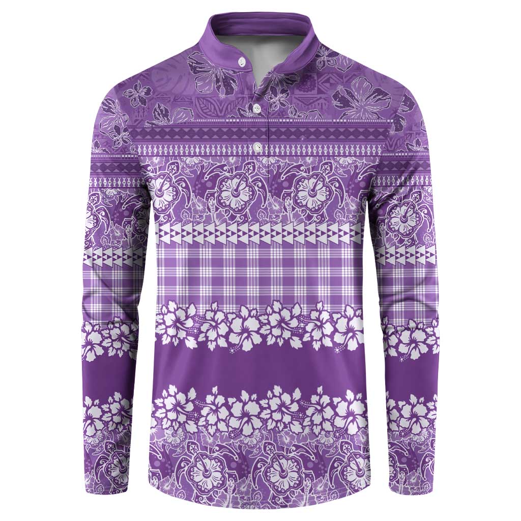 Hawaiian Hibiscus Honu Button Sweatshirt Purple Mele Kalikimaka Palaka Spirit - Polynesian Pride