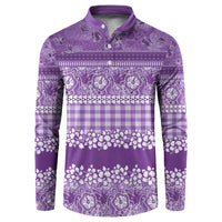 Hawaiian Hibiscus Honu Button Sweatshirt Purple Mele Kalikimaka Palaka Spirit - Polynesian Pride