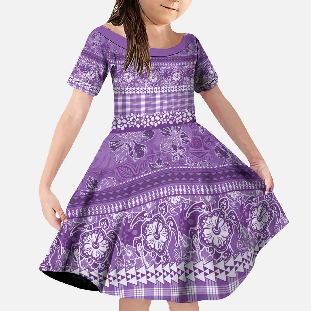 Hawaiian Hibiscus Honu Family Matching Long Sleeve Bodycon Dress and Hawaiian Shirt Purple Mele Kalikimaka Palaka Spirit - Polynesian Pride