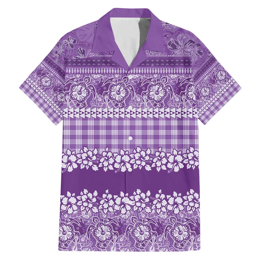 Hawaiian Hibiscus Honu Family Matching Mermaid Dress and Hawaiian Shirt Purple Mele Kalikimaka Palaka Spirit - Polynesian Pride