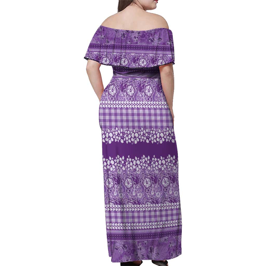 Hawaiian Hibiscus Honu Family Matching Off Shoulder Maxi Dress and Hawaiian Shirt Purple Mele Kalikimaka Palaka Spirit - Polynesian Pride
