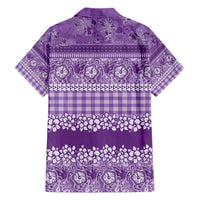 Hawaiian Hibiscus Honu Family Matching Off Shoulder Short Dress and Hawaiian Shirt Purple Mele Kalikimaka Palaka Spirit - Polynesian Pride