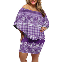 Hawaiian Hibiscus Honu Family Matching Off Shoulder Short Dress and Hawaiian Shirt Purple Mele Kalikimaka Palaka Spirit - Polynesian Pride
