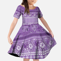 Hawaiian Hibiscus Honu Family Matching Short Sleeve Bodycon Dress and Hawaiian Shirt Purple Mele Kalikimaka Palaka Spirit - Polynesian Pride