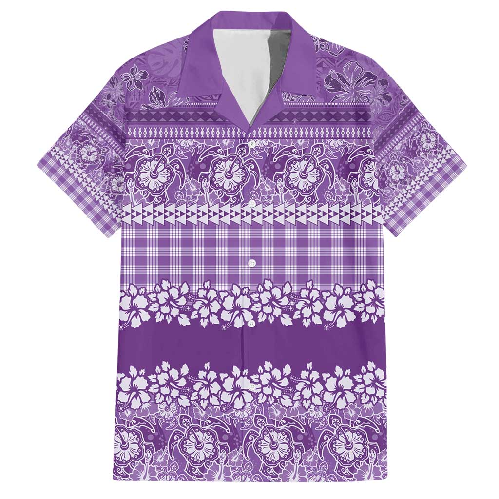 Hawaiian Hibiscus Honu Family Matching Short Sleeve Bodycon Dress and Hawaiian Shirt Purple Mele Kalikimaka Palaka Spirit - Polynesian Pride