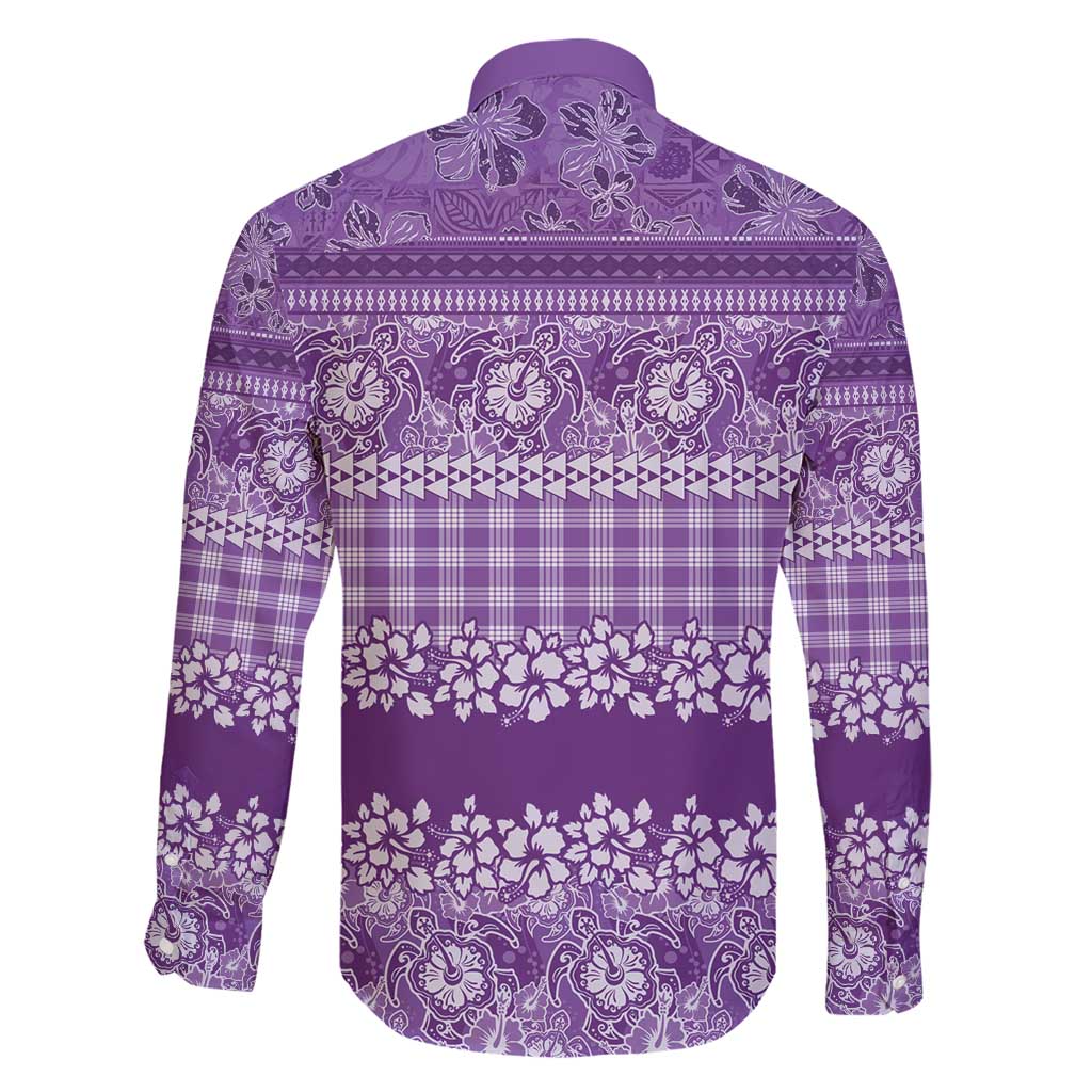 Hawaiian Hibiscus Honu Family Matching Short Sleeve Bodycon Dress and Hawaiian Shirt Purple Mele Kalikimaka Palaka Spirit - Polynesian Pride