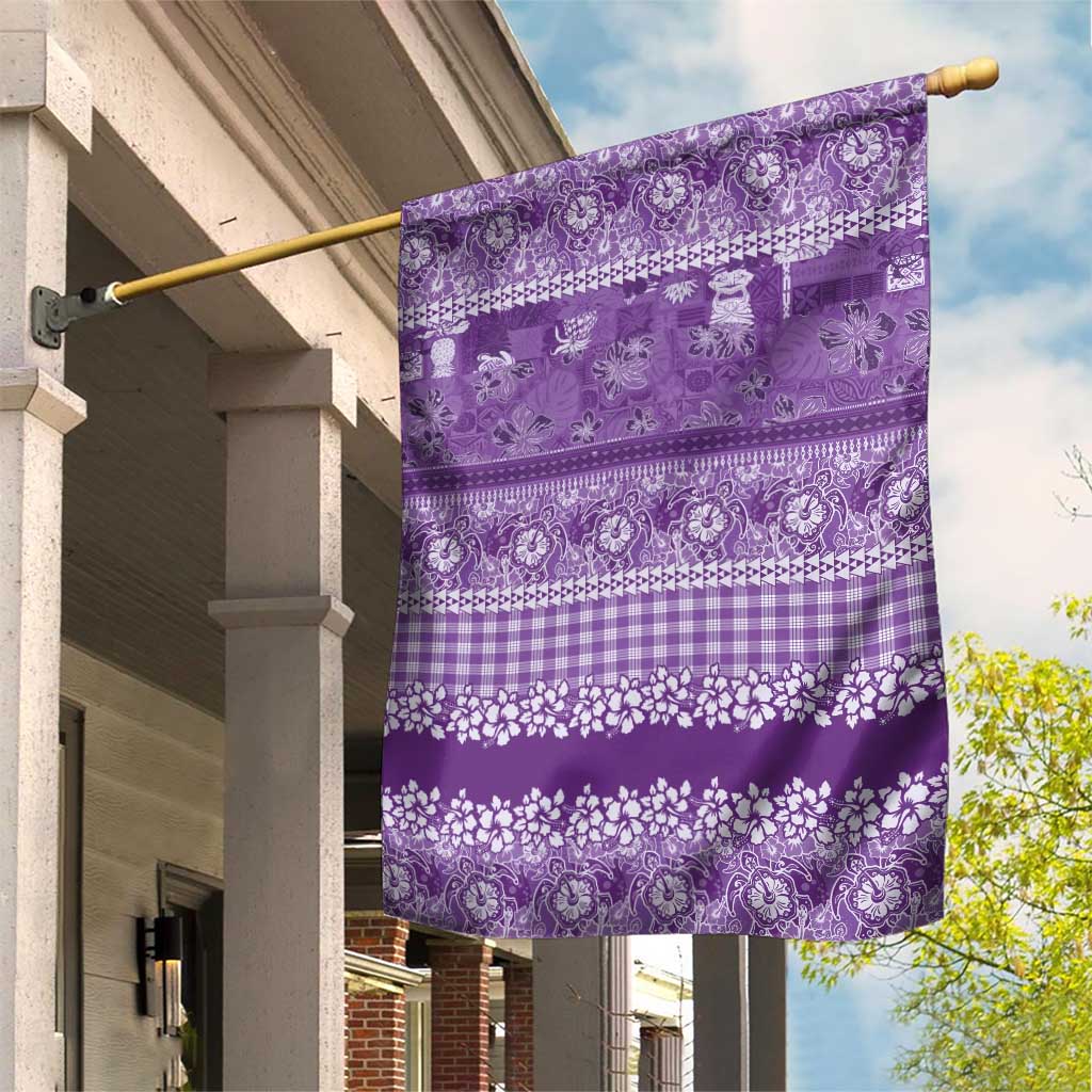 Hawaiian Hibiscus Honu Garden Flag Purple Mele Kalikimaka Palaka Spirit - Polynesian Pride
