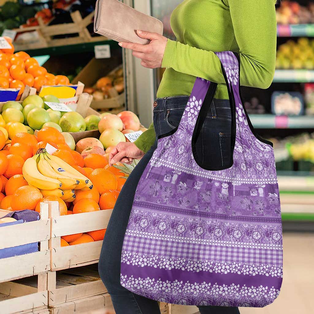 Hawaiian Hibiscus Honu Grocery Bag Purple Mele Kalikimaka Palaka Spirit - Polynesian Pride