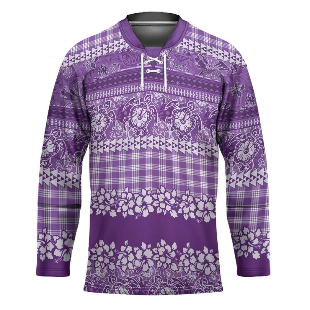 Hawaiian Hibiscus Honu Hockey Jersey Purple Mele Kalikimaka Palaka Spirit - Polynesian Pride