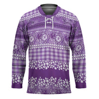 Hawaiian Hibiscus Honu Hockey Jersey Purple Mele Kalikimaka Palaka Spirit - Polynesian Pride