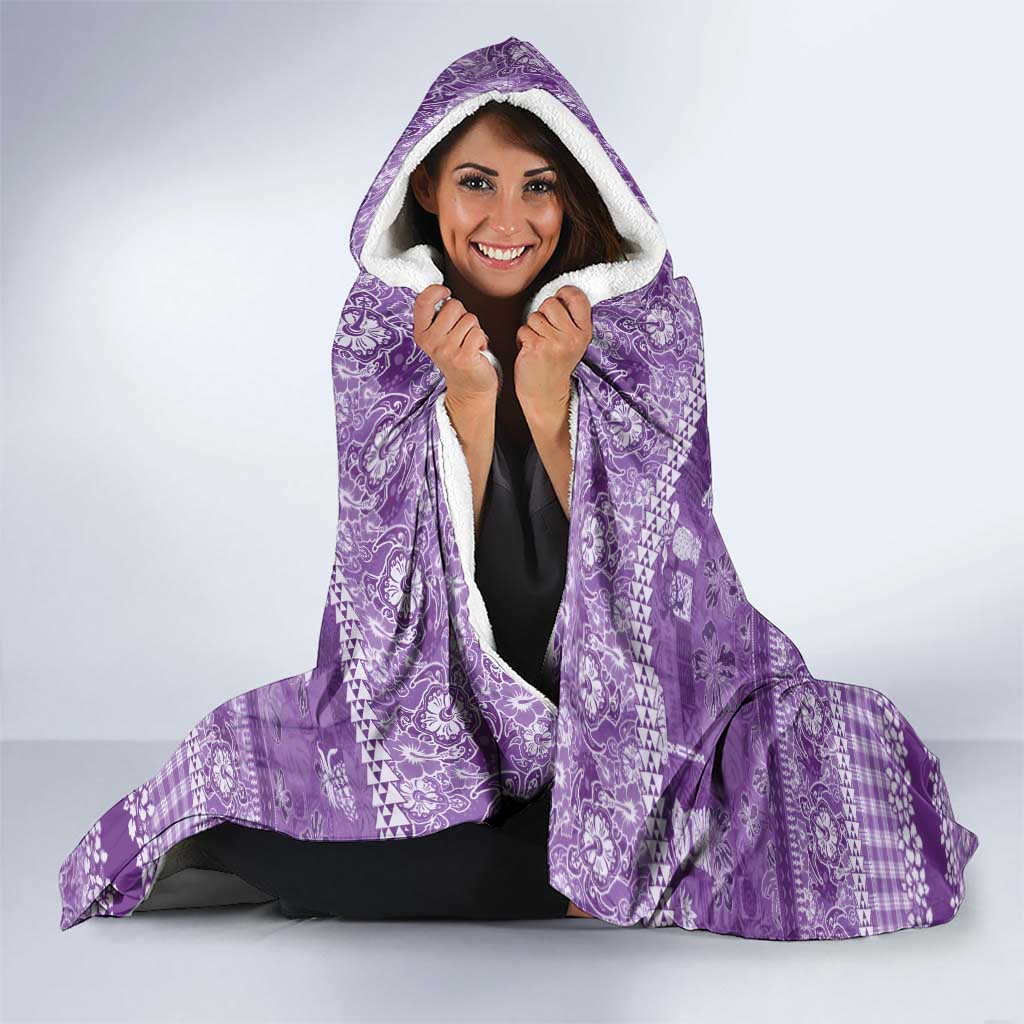 Hawaiian Hibiscus Honu Hooded Blanket Purple Mele Kalikimaka Palaka Spirit - Polynesian Pride