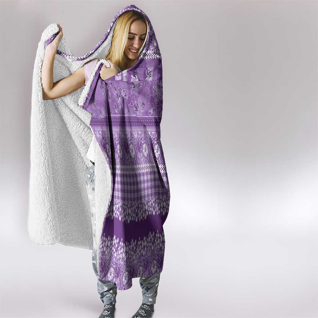 Hawaiian Hibiscus Honu Hooded Blanket Purple Mele Kalikimaka Palaka Spirit - Polynesian Pride