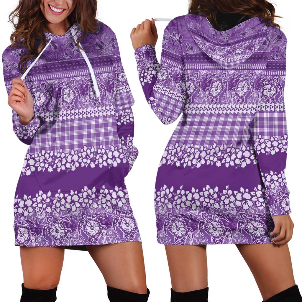 Hawaiian Hibiscus Honu Hoodie Dress Purple Mele Kalikimaka Palaka Spirit - Polynesian Pride