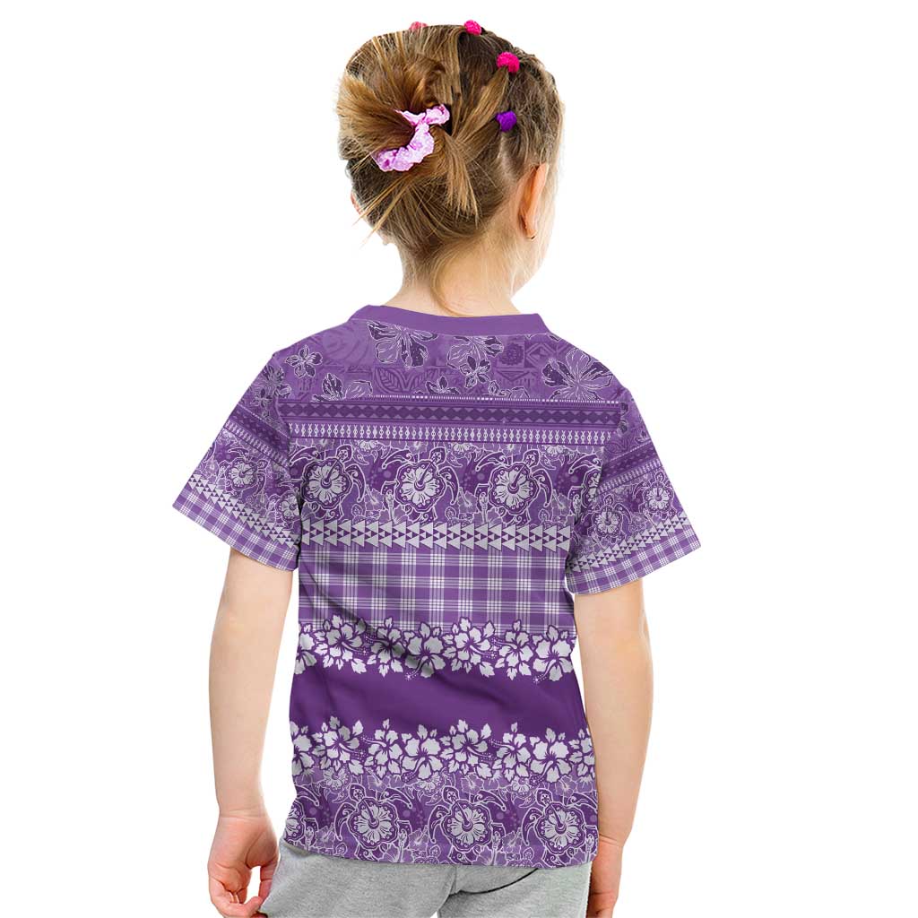 Hawaiian Hibiscus Honu Kid T Shirt Purple Mele Kalikimaka Palaka Spirit - Polynesian Pride