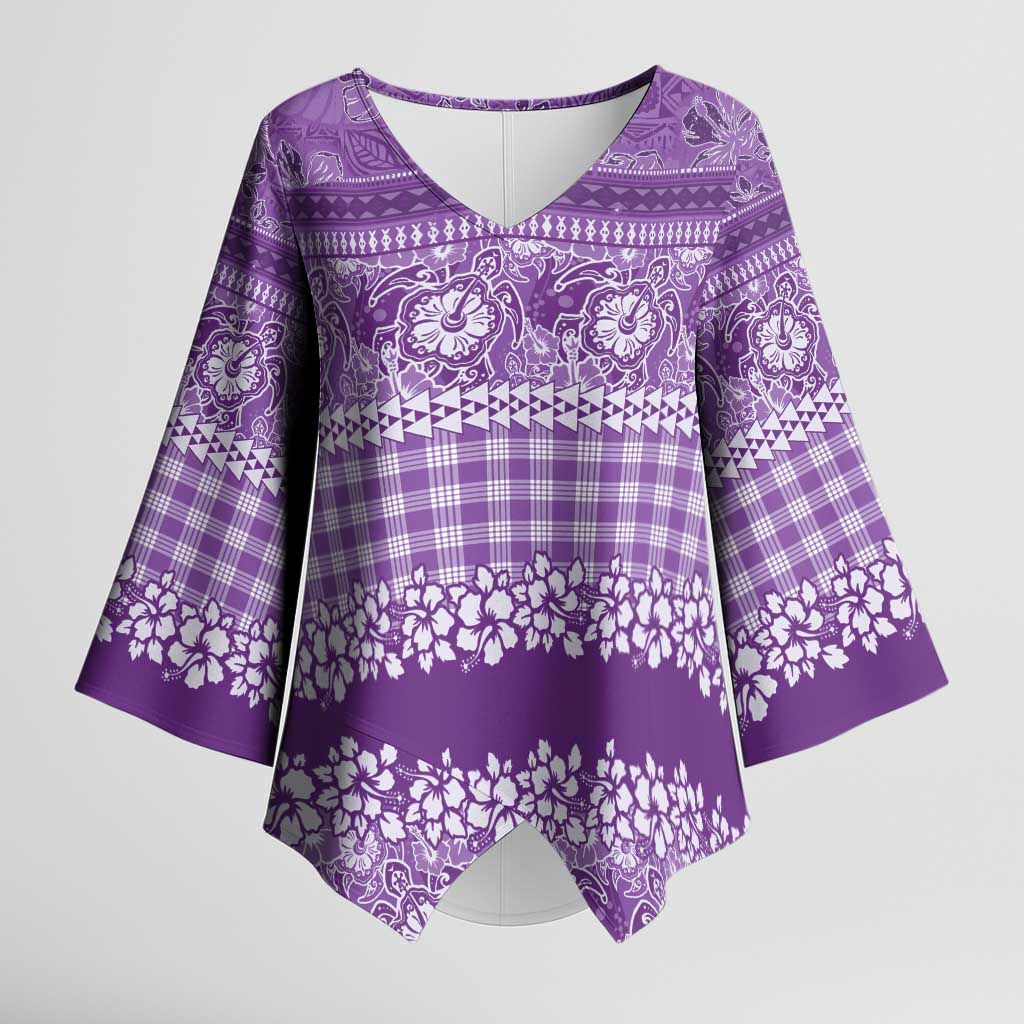 Hawaiian Hibiscus Honu Kimono Sleeve Blouse Purple Mele Kalikimaka Palaka Spirit - Polynesian Pride