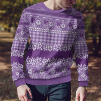 Hawaiian Hibiscus Honu Ugly Christmas Sweater Purple Mele Kalikimaka Palaka Spirit - Polynesian Pride
