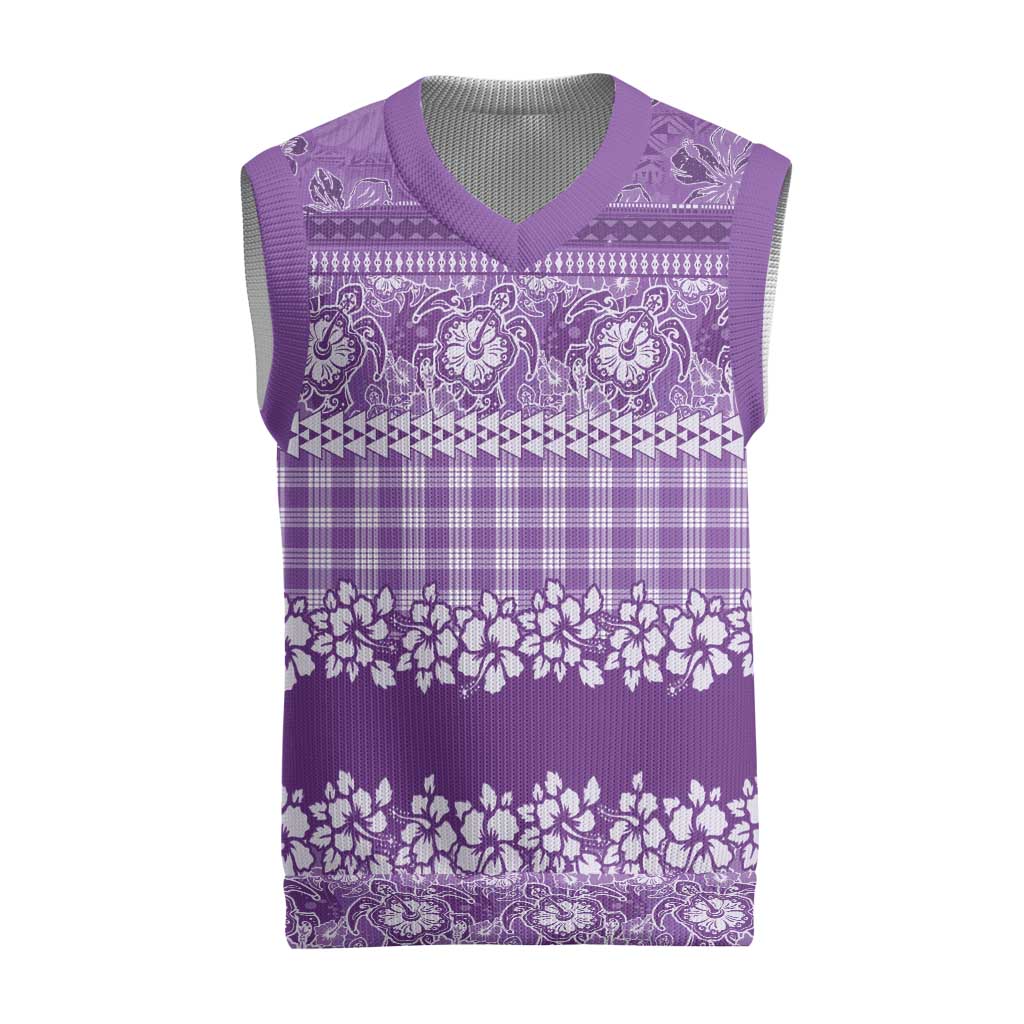Hawaiian Hibiscus Honu Christmas Knitted V-Neck Vest Purple Mele Kalikimaka Palaka Spirit - Polynesian Pride