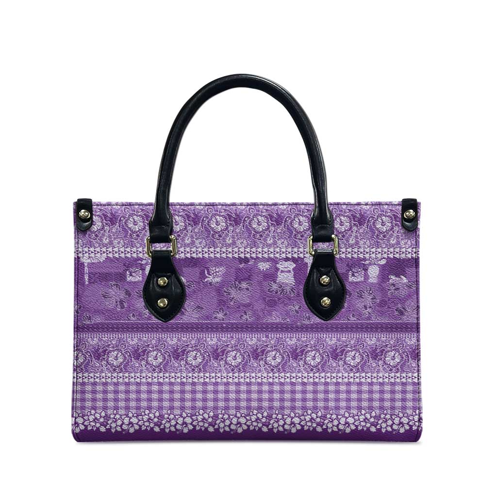 Hawaiian Hibiscus Honu Leather Bag Purple Mele Kalikimaka Palaka Spirit - Polynesian Pride