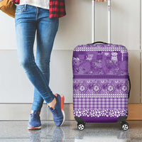 Hawaiian Hibiscus Honu Luggage Cover Purple Mele Kalikimaka Palaka Spirit - Polynesian Pride